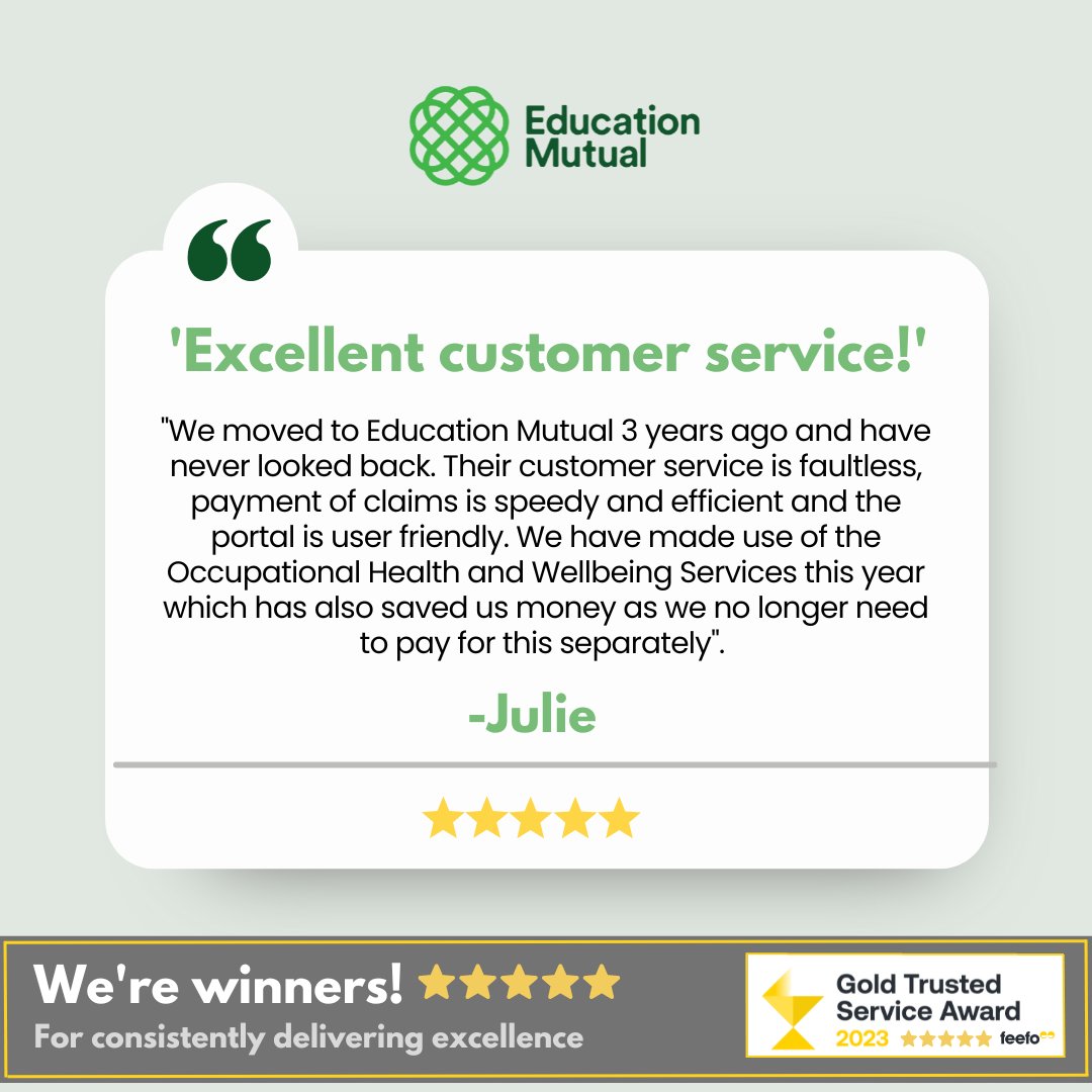 It's #EMFeefoFriday!🌟

This week, one of our amazing members, Julie has shared why she has never looked back after joining us 3 years ago💚

Did you know that ALL member schools receive FREE Health, Wellbeing and Occupational Health services? ❤️‍🩹