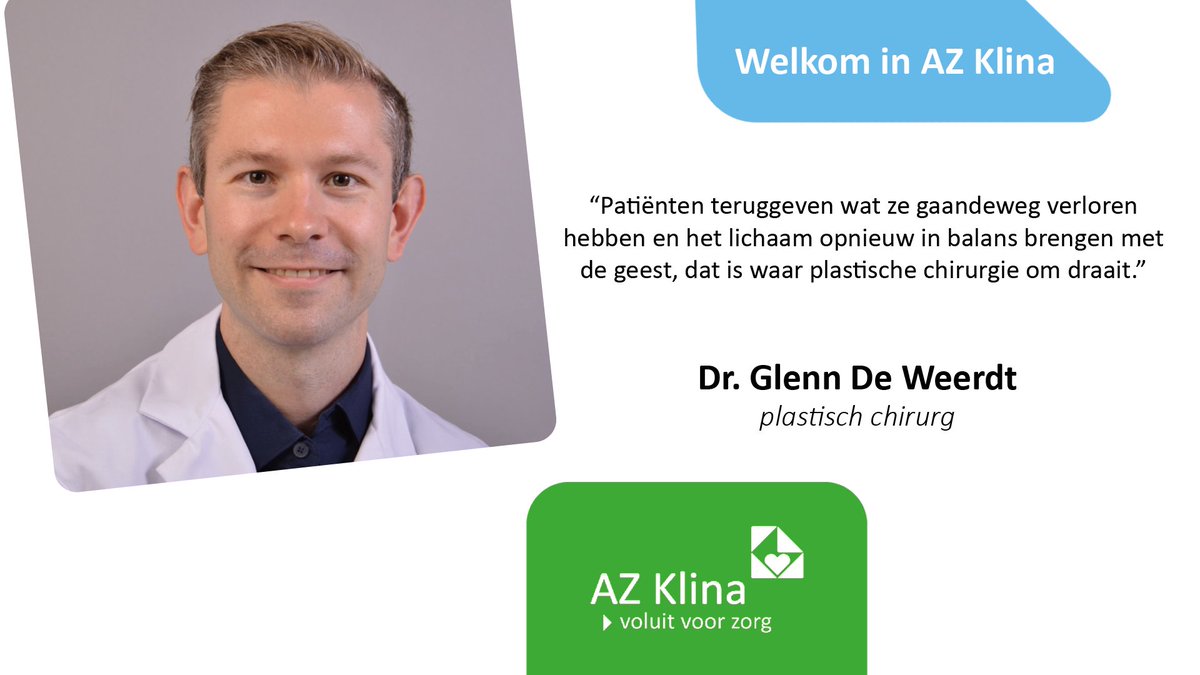 Met dr. Glenn De Weerdt verwelkomen we een nieuwe plastisch chirurg in ons ziekenhuis. We wensen hem veel succes! #VoluitVoorZorg #AZKlina