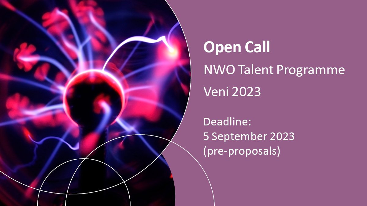 NWOFunding's tweet photo. Veni round 2023 open for applications! Talented, creative researchers who recently obtained their PhDs can now apply. Deadline mandatory pre-proposal Tuesday 5 September 2023.  https://t.co/4Zsqblar4T https://t.co/8RCAqfNmIg