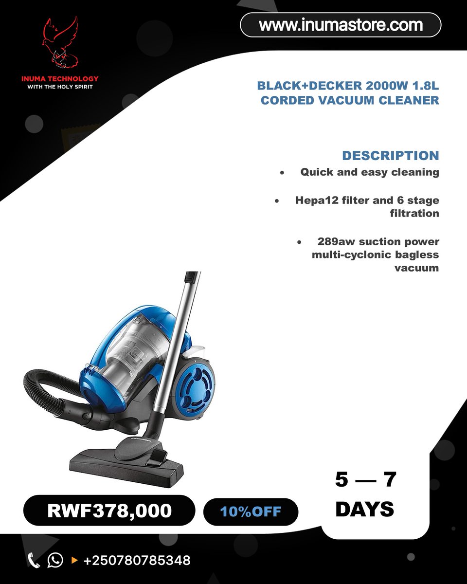InumaTechnology's tweet image. #RwOT 
If you are looking for the perfect vacuum cleaner, then look no further.

Meet BLACK+DECKER VM2825 

You can order it from Amazon.com at inumastore.com. Delivery is within 5-7 days, and you pay as you wish.