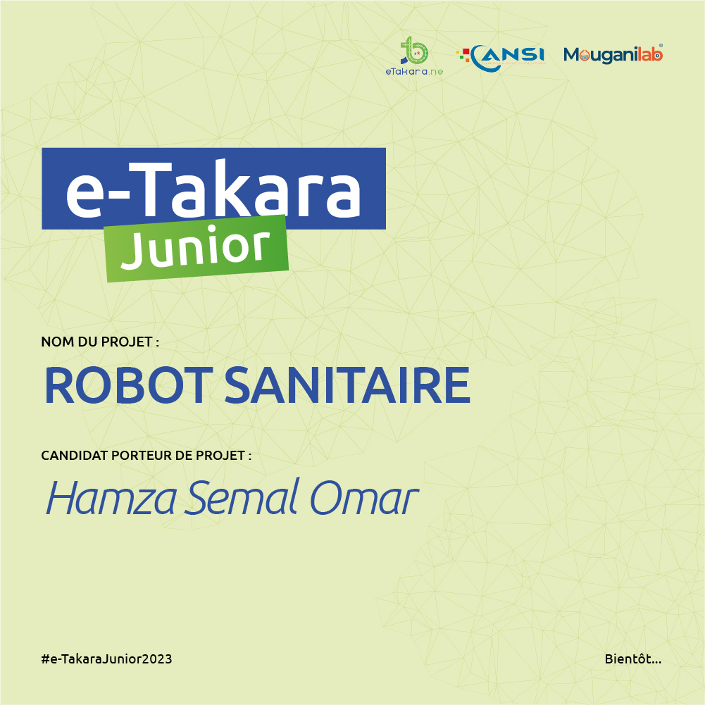 eTakaraJunior's tweet photo. #flashbackETakaraJunior

Hamza a appelé son projet ROBOT SANITAIRE : il fonctionne à base de wifi et capable de désinfecter les lieux publics

Bientot E-Takara Junior 2023 https://t.co/bYFEmXVnA5