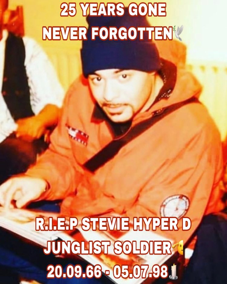 You’ve been gone 2️⃣5️⃣years today Stevie🕯
We miss you like mad!So much has changed in this world since you left,I’m not sure you’d be feeling it at all.
But we miss u bad King🙏🏽
Take care of Skibs&amp;Fly-until we meet again🕊
#RIPStevieHyperD 🎤
#25YearAnniversary💔
#JunglistSoldier