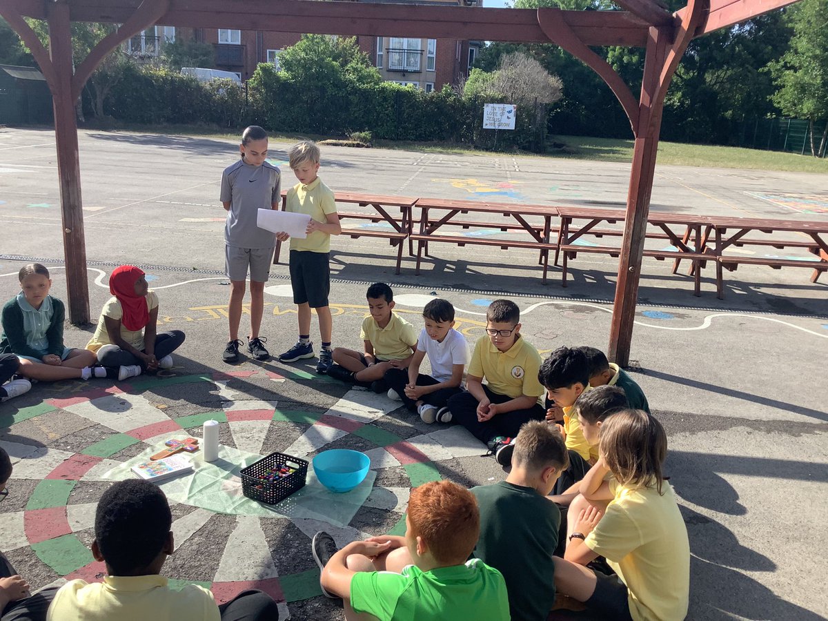 DosbarthSt's tweet photo. We are enjoying our outdoor class worship this morning! We listened and reflected on the story of the Raising of 
Lazarus. #classworship https://t.co/AINTMk17Sd