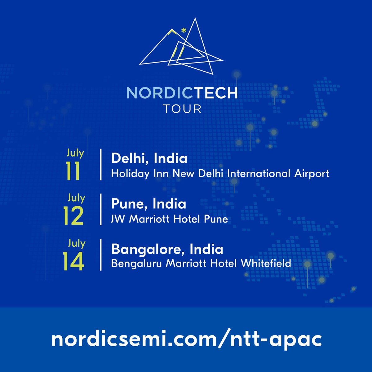 NordicTweets's tweet image. We&apos;re continuing #NordicTechTour APAC in India! Join our free wireless seminar and hands-on sessions to learn about the latest product updates and innovations. 

All attendees in the hands-on session get a free #nRF7002 development kit.

Sign up at 👉nordicsemi.com/ntt-apac