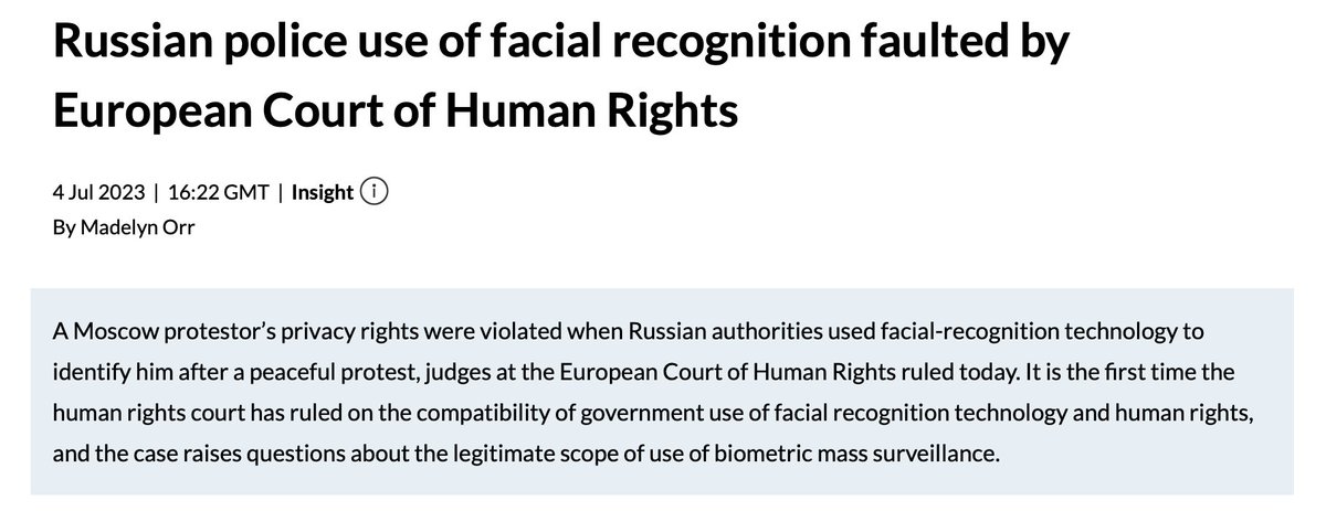 The European Court of Human Rights ruled for the first time on the compatibility of government use of facial recognition tech and human rights. 

The Council of Europe's court doesn't set precedent in the EU, but the ruling incites debate on the legal use of this tech. #mubxl