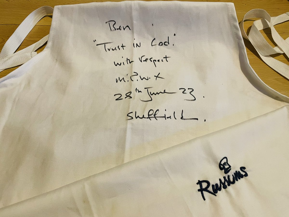 A fantastic evening with Marco Pierre White. Thanks to Russums for the apron! @SkillsforChefs @masterchefsgb @Russums