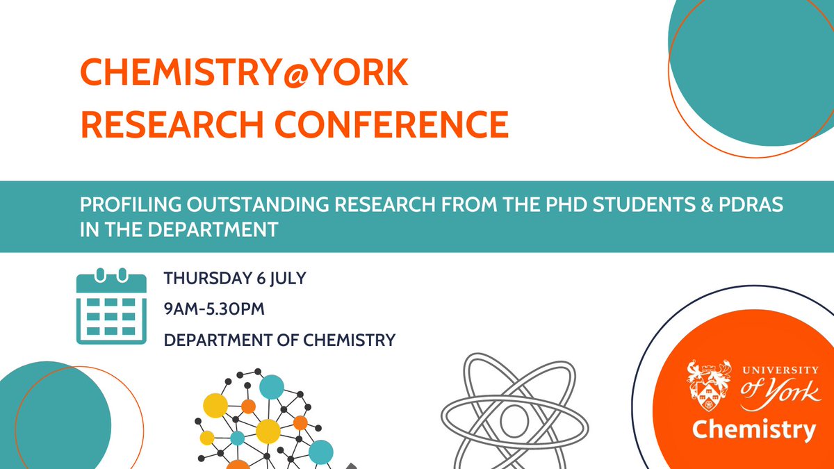 TOMORROW - Chemistry@York Research Conference Don't miss this fantastic new event profiling the exciting research taking place @ChemistryatYork. Plenary speaker: David Cole Hamilton, University of St Andrews @StAndrewsChem 'The role of Chemists in a sustainable world'