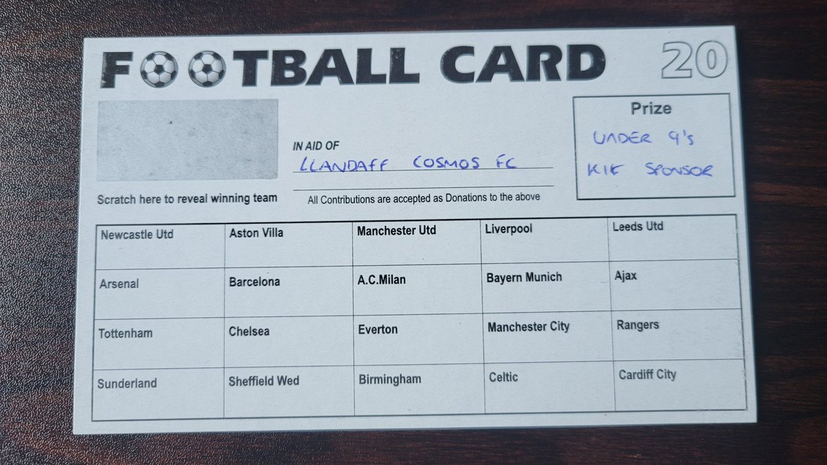 LlandaffCosmos's tweet image. Exciting news Llandaff Cosmos FC are starting an Under 9s next season.

We are seeking local businesses to take a square on our scratch card (£20) to be the main sponsor on our teams kit!

Please share!