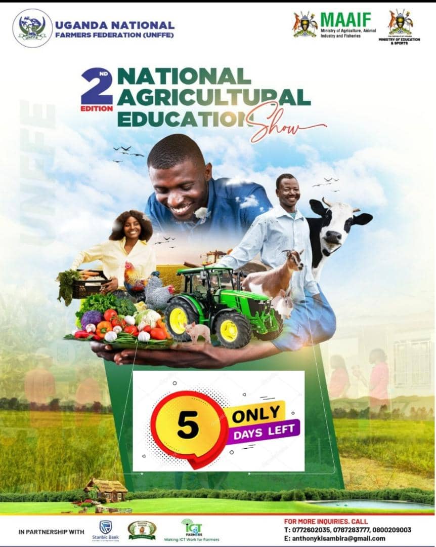 The countdown is on! Get inspired when you join the 2nd National Agricultural Education happening at the Jinja Show grounds from 10-15th July, 2023. UGX 5000 entry fee will be required please come and learn #AgricEducShowUg @MAAIF_Uganda