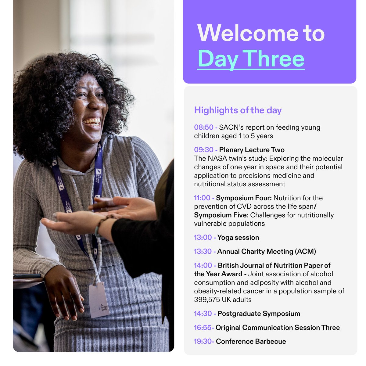 NutritionSoc's tweet photo. Welcome to Day Three of #NSSummer23 in Liverpool

Swipe to see the highlights of the day 👉

Share stories of the event and tweet using #NSSummer23 and tag us @the_nutrition_society 📸 https://t.co/rRieheBEb1