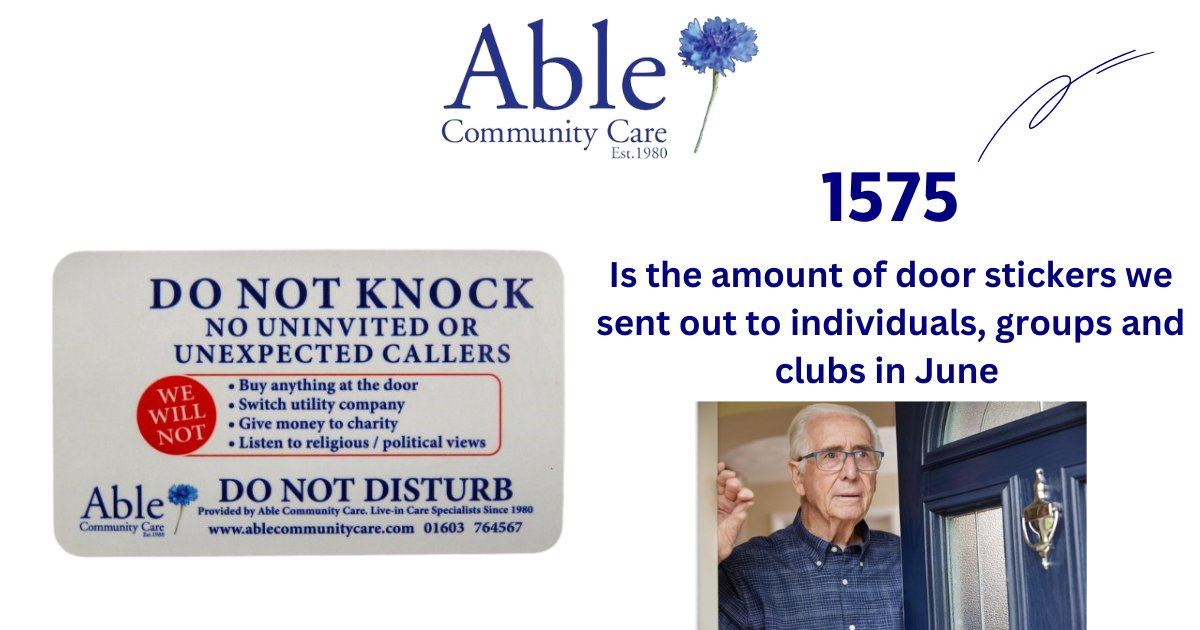 Able Community Care (@ablecomcare) on Twitter photo 1575!! This is the amount of door stickers we have sent out to individuals, groups and clubs in the month of June.
Contact us if you would like one 01603 764 567 or email info@ablecommunitycare.com 1575!! This is the amount of door stickers we have sent out to individuals, groups and clubs in the month of June.
Contact us if you would like one 01603 764 567 or email info@ablecommunitycare.com