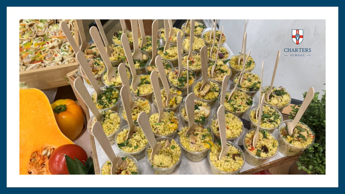 ChartersSchool's tweet photo. Our @SchoolCatering team #Cucina treated guests at the new Yr7 parents evening to samples of their delicious food last night. There is always something to temp our students' tastebuds and lots of smiling faces in our Dining Hall every lunch time.
#HealthyEating #Nutrition https://t.co/ngJ2T6NrYn