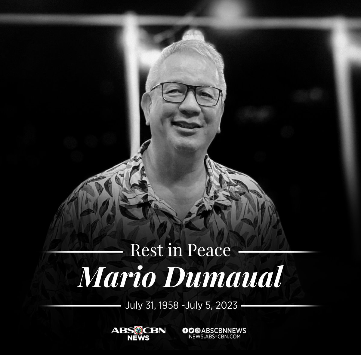 Pumanaw na ang batikang entertainment reporter ng ABS-CBN News na si Mario Dumaual, ayon sa kaniyang pamilya.

Paalam at maraming salamat, Kapamilya.