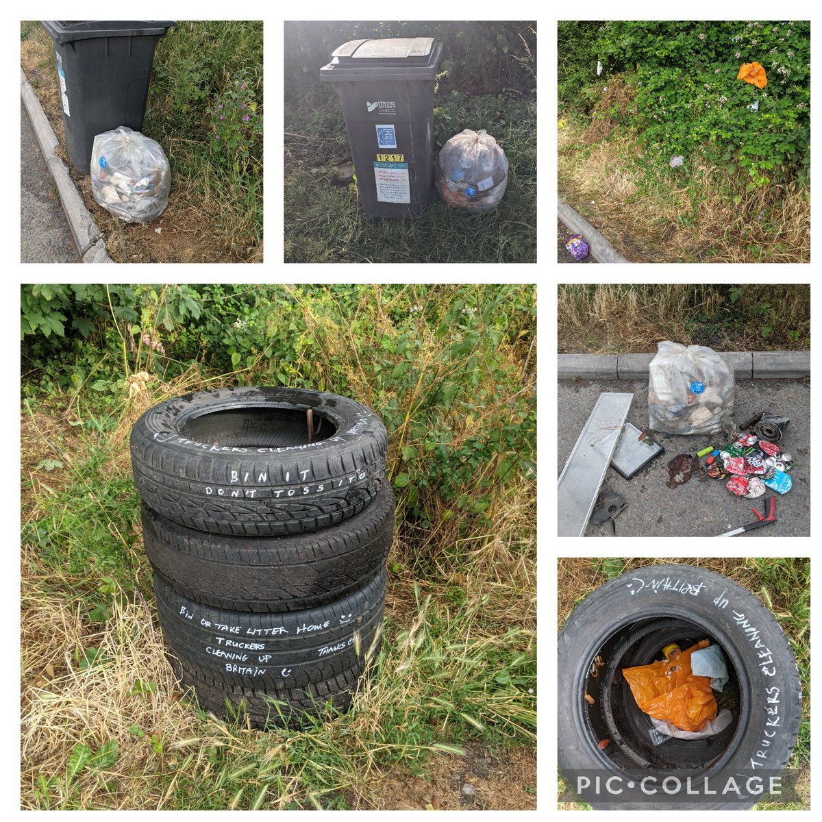 EricTorrington's tweet photo. Bish-Bash-Bosh. Out at 6am back by 9am. 3 x #A38 #laybys visited & 1 mile of #MoretonValence carriageway #litterpicked + 1 tyre bin installed. 2 #litter bags ~800+ items left for pick-up. Supporting @TruckersUp @StroudDC @Litter_stroud https://t.co/Hbh5AKiTNU