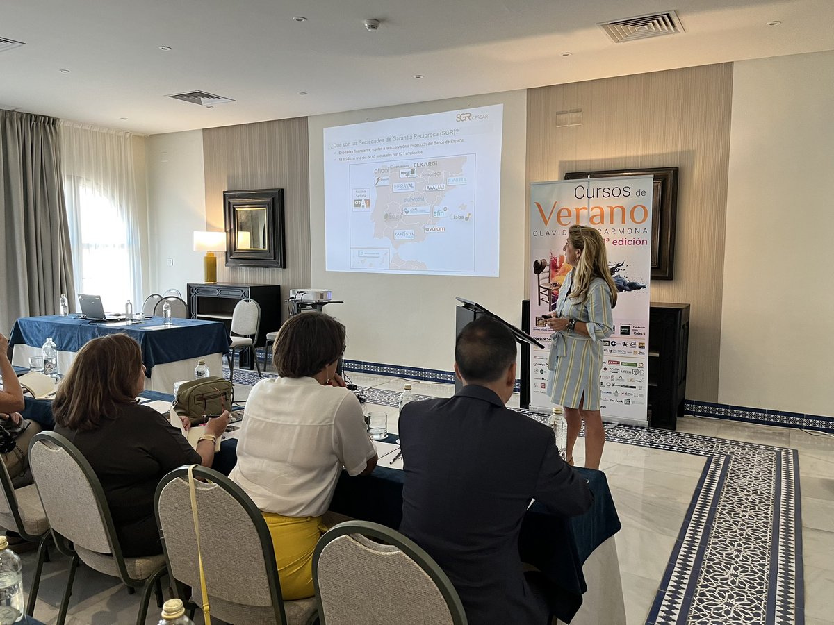 En España existen 18 SGR con una red de 60 sucursales con 621 empleados. La directora general de <a href="/sgrcesgar/">CESGAR SGR</a> Marta Cea Soriano explica qué son y la actividad de las SGR. En curso de verano de <a href="/pablodeolavide/">Pablo de Olavide</a>