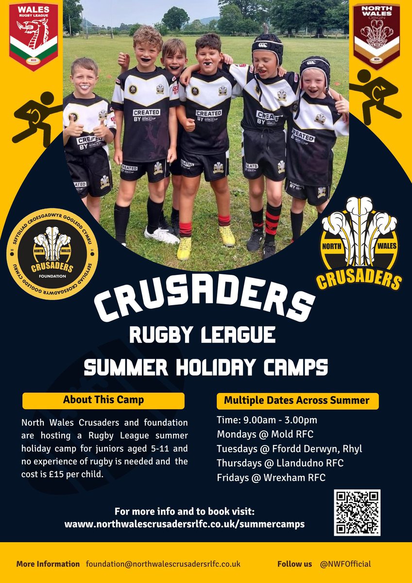 ⚫️🟡 Crusaders Holiday Camps 🟡⚫️

Our Crusaders Holiday Camps are back up and running for the summer. Please book via the link below to secure your place!

northwalescrusadersrlfc.co.uk/post/cru-summe…