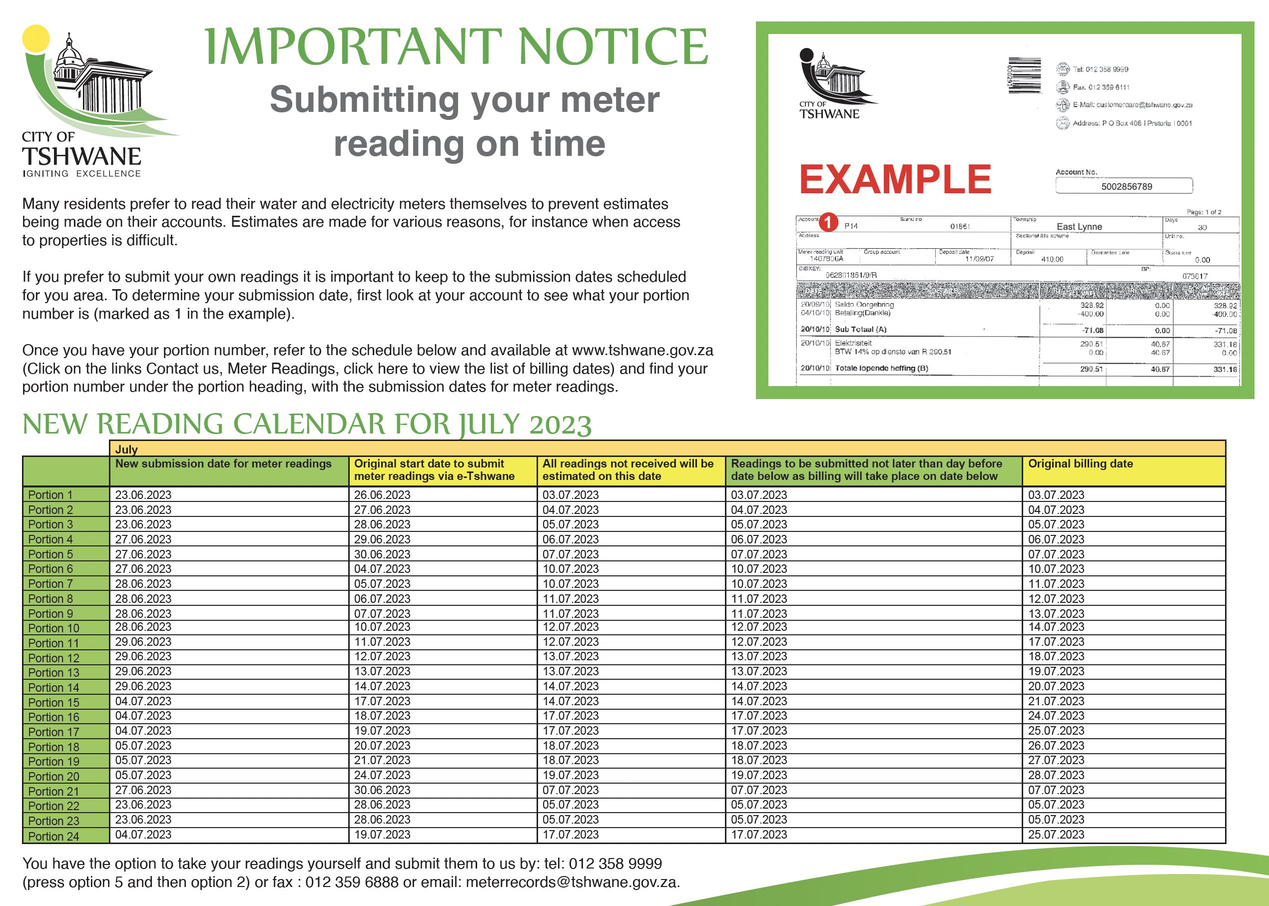Tshwane Billing Calendar January To June 2025