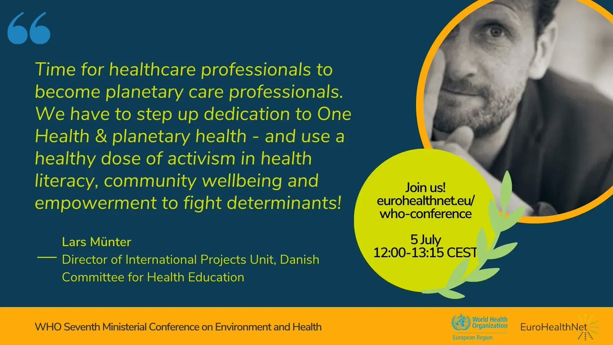 EuroHealthNet (@eurohealthnet) on Twitter photo In the push for sustainable care systems, how do we reduce challenges of #ClimateHealthLiteracy?
@MacMunter of <a href="/KomSundDK/">Komiteen for Sundhedsoplysning</a> joins our session at #7MCEH to discuss turning health professionals into sustainability champs.
📆Today 12-13.15
Info & livestream➡️ buff.ly/44Is9R9 In the push for sustainable care systems, how do we reduce challenges of #ClimateHealthLiteracy?
@MacMunter of <a href="/KomSundDK/">Komiteen for Sundhedsoplysning</a> joins our session at #7MCEH to discuss turning health professionals into sustainability champs.
📆Today 12-13.15
Info & livestream➡️ buff.ly/44Is9R9