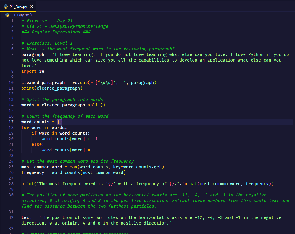 PitterPJC's tweet photo. # Exercises - Day 21
#Day21 - #30DaysOfPythonChallenge
### Regular Expressions ### https://t.co/bd0ibqdezX