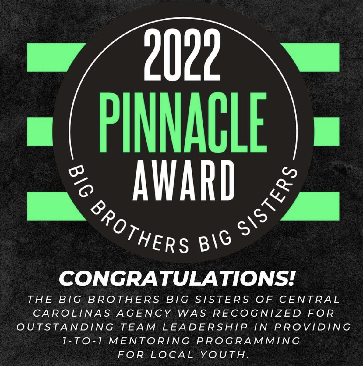 The Gambrell Foundation (@gambrellfdn) on Twitter photo Congratulations to grantee <a href="/bbbscc/">Big Brothers Big Sisters of Central Carolinas</a> on receiving the Pinnacle Award for excellence in the organization’s signature one-to-one youth mentorship program!
Of 230 agencies nationally, Big Brothers Big Sisters of Central Carolinas is one of only eight to receive the honor. Congratulations to grantee <a href="/bbbscc/">Big Brothers Big Sisters of Central Carolinas</a> on receiving the Pinnacle Award for excellence in the organization’s signature one-to-one youth mentorship program!
Of 230 agencies nationally, Big Brothers Big Sisters of Central Carolinas is one of only eight to receive the honor.