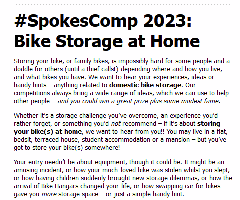 SpokesLothian's tweet photo. Bike Storage At Home
#SpokesComp 2023

🤩Super prizes include..

🚆@ScotRail family return ticket
🚲#CargoBike £1K voucher
🚲#ebike £200 voucher
☕️Cafe voucher
🚲Shop voucher
🚲#BikeHire

Full prizes/rules
-->https://t.co/iB5VgQdSVJ
@donturvLDR @SW20Ed @edfoc @John_Lauder @pollyp https://t.co/MINBdGK1d3