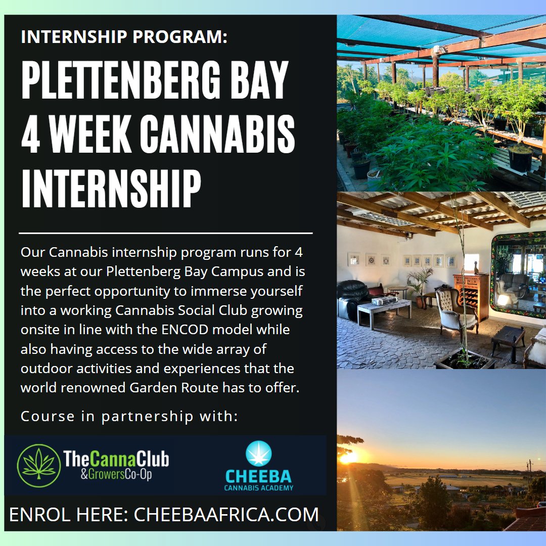 For Cannabis lovers from all over the country and beyond! 🌎Cheeba Cannabis Academy welcomes YOU to join our ‘Plettenberg Bay Internship Program’ during grow season at the stunning The CannaClub – Our Internship partner! 😊 

cheebaafrica.com/pages/cheeba-c…