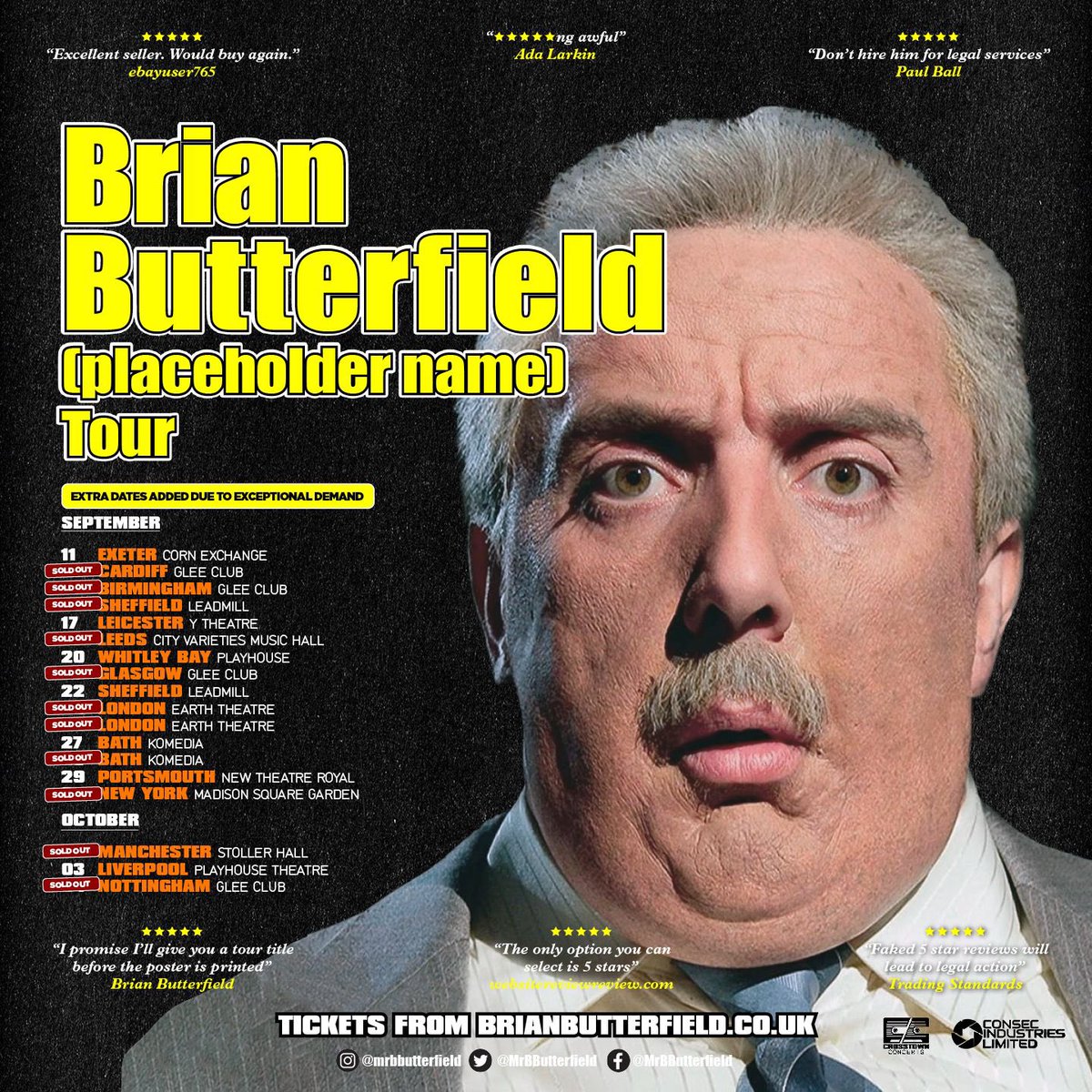 Nat Saunders (@ratbanjos) on Twitter photo People of Exeter, Leicester, Whitley Bay, Sheffield, Bath, Portsmouth & Liverpool: there are still a few tix left for <a href="/MrBButterfield/">Brian Butterfield</a>’s UK tour. Everyone else, sorry! CALL NOW: brianbutterfield.co.uk People of Exeter, Leicester, Whitley Bay, Sheffield, Bath, Portsmouth & Liverpool: there are still a few tix left for <a href="/MrBButterfield/">Brian Butterfield</a>’s UK tour. Everyone else, sorry! CALL NOW: brianbutterfield.co.uk