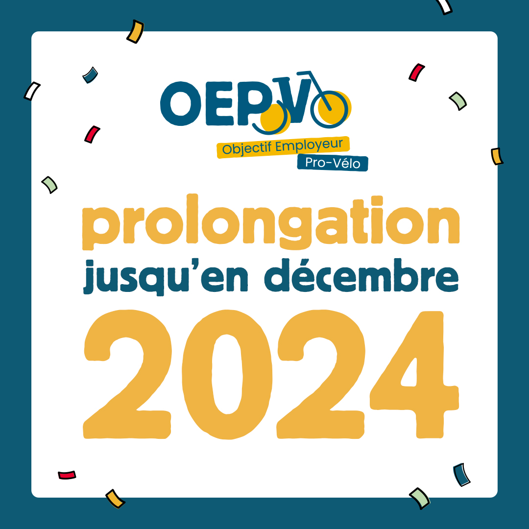 Prolongation Objectif Employeur Pro-Vélo... Ça continue ! 🎉
Nous sommes très fiers de vous annoncer la prolongation du programme #OEPV jusqu'en décembre 2024 ! 
Pour plus d'infos sur les évolutions à venir... Rendez-vous à la rentrée ! ✅
employeurprovelo.fr