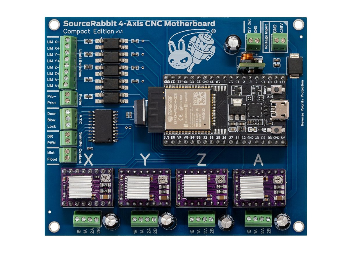 source_rabbit's tweet photo. Our new Compact 4-Axis CNC Motherboard will be soon available for purchase from our website.
Follow the link to learn more
https://t.co/mX74udvrFB
#cnc #sourcerabbit #controller https://t.co/fgXuWTXcEc
