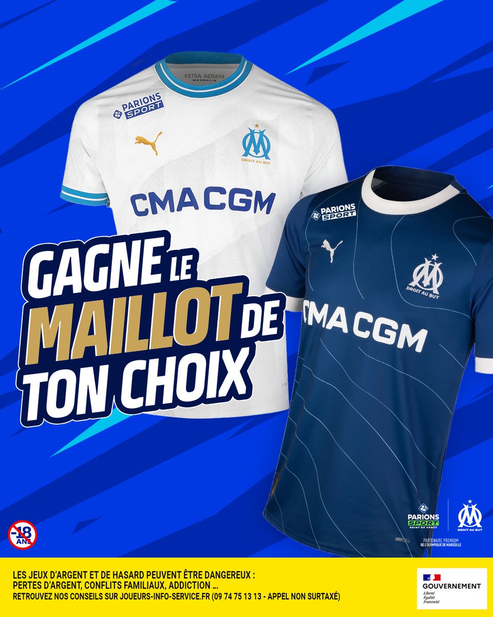 ParionsSport_EL's tweet image. 🔥🔥🔥 Hey la team, ça vous dit, on vous fait gagner le maillot 2023/2024 de l'@OM_Officiel aujourd'hui ? 

1️⃣ Pour participer, RT + follow @ParionsSport 

🎁 Tirage au sort mercredi 12 juillet. Le gagnant pourra opter pour le maillot de son choix !