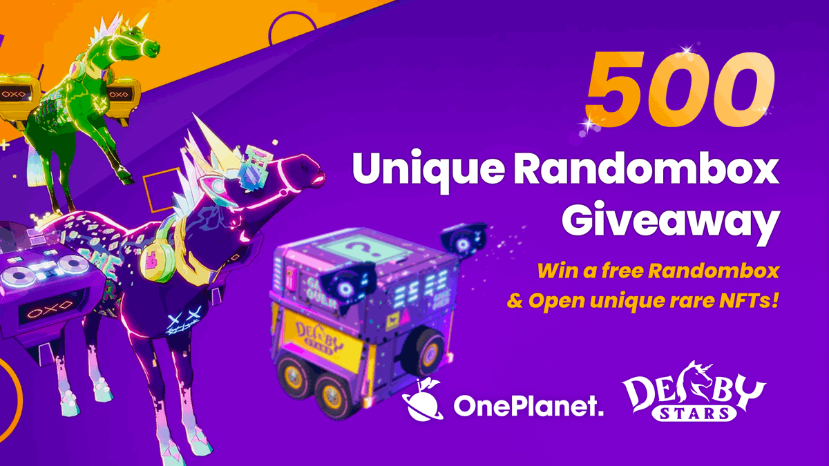 OnePlanet_io's tweet photo. OnePlanet x Derby Stars Partner Collab #Giveaway🌟
To celebrate the long-awaited Alpha Game Launch, we're giving away

🏆 500 Unique Randombox #NFTs!

To Enter:
✅ Follow @OnePlanet_NFT @DerbyStars_HQ
✅ Like & RT
✅ Complete https://t.co/PNprOlnX2F

⏳ ~ July 10th, 23:59 (UTC)