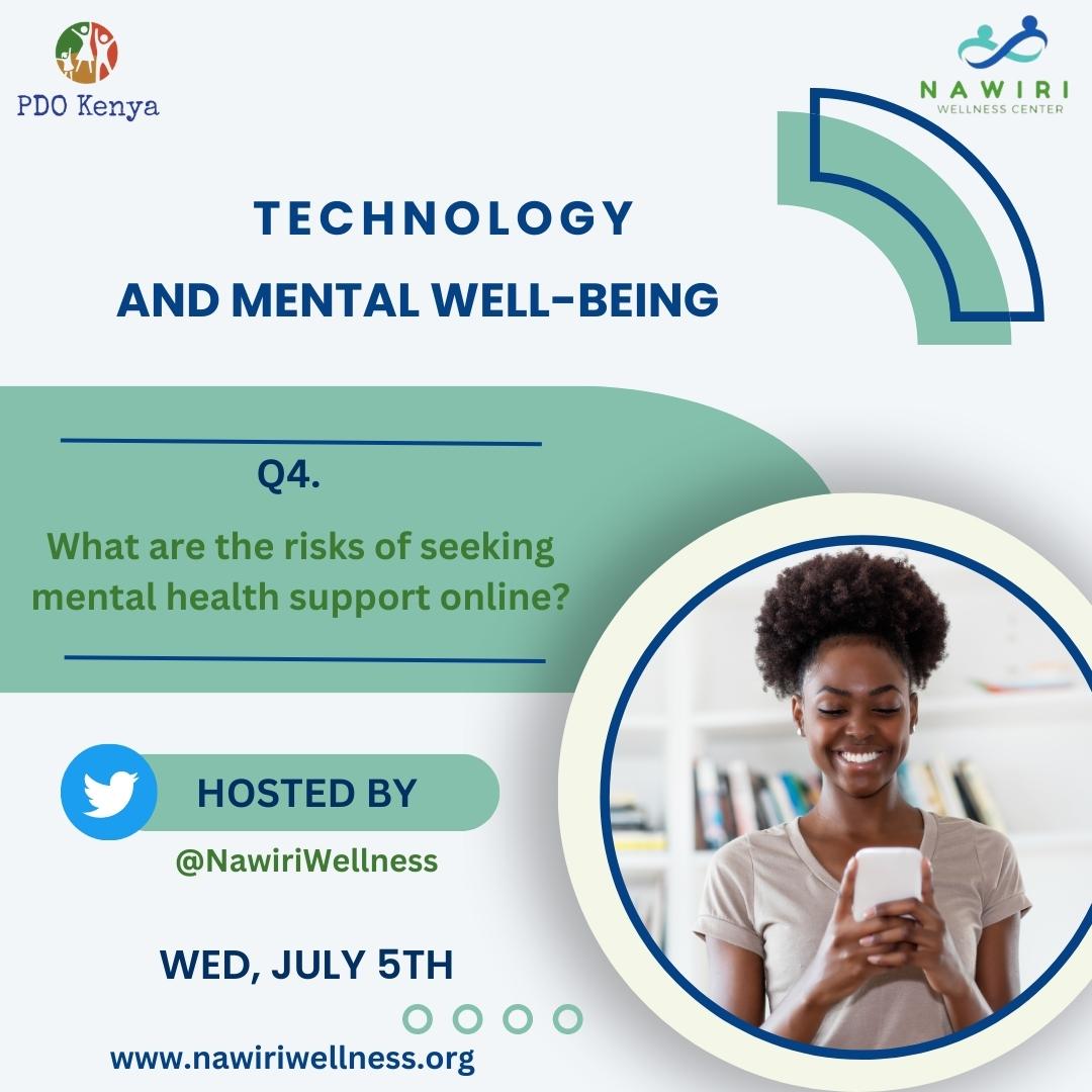 NawiriWellness's tweet photo. Q4. What are the risks of seeking mental-health support online?
#mentalhealth #MentalHealthAwareness #MentalHealthMatters https://t.co/tUxoqoQhWn
