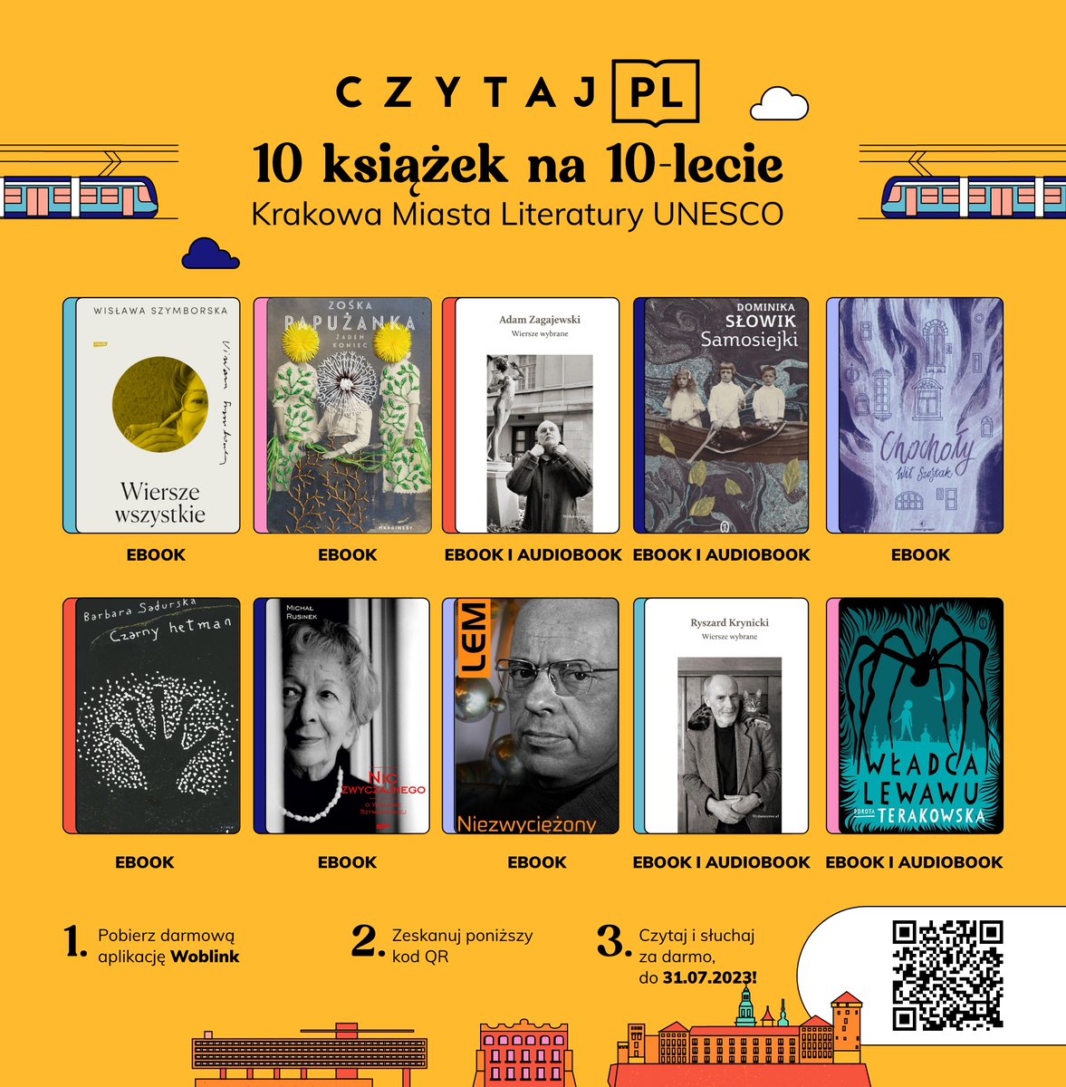 1 lipca ruszyliśmy z krakowską odsłoną Czytaj PL! 💛Przez cały lipiec możecie czytać 10 książek na 10-lecia Krakowa Miasta Literatury UNESCO zupełnie za darmo! Szczegóły akcji znajdziecie tutaj: woblink.com/s/akcja-czytaj… #czytajpl #czytajkraków