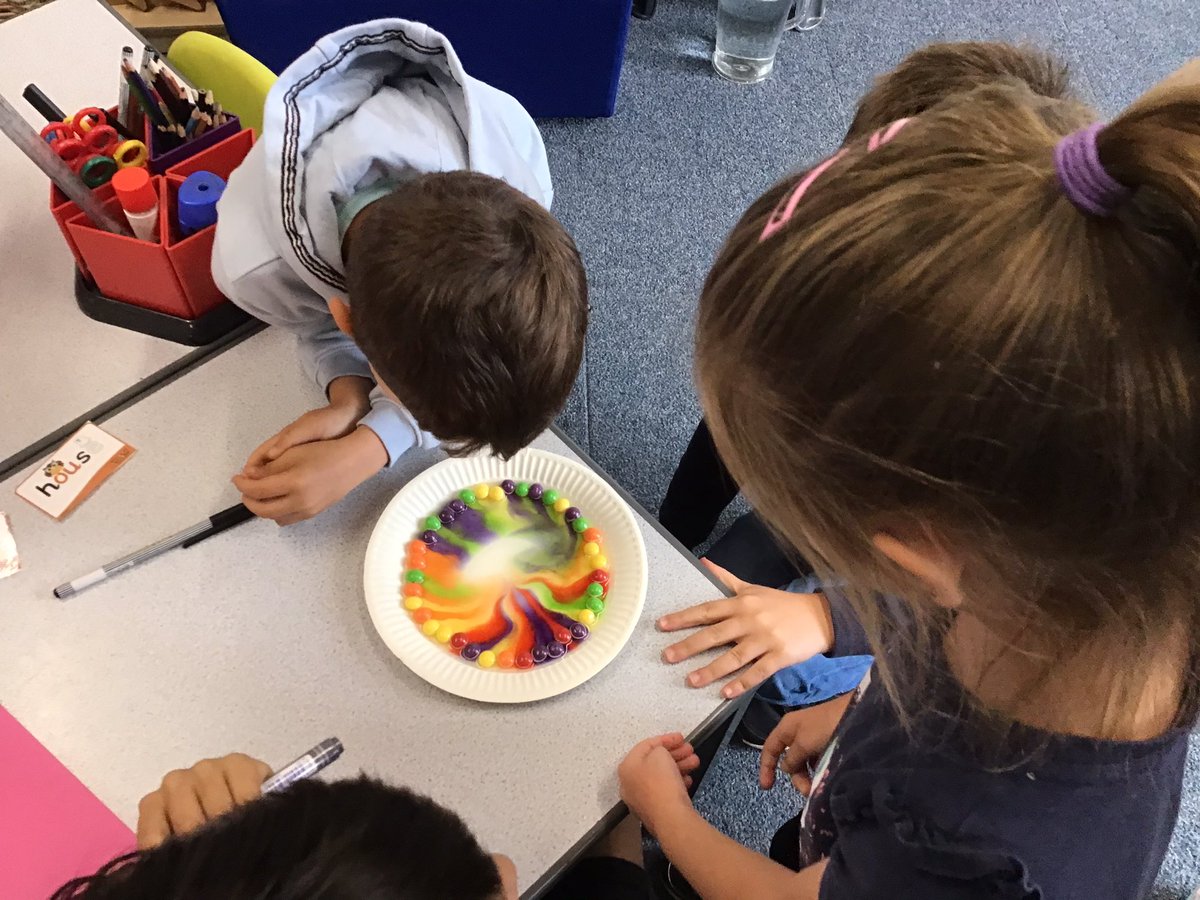 ClaphamTerrace1's tweet photo. The new year 2 children are experimenting with skittles and are amazed by the colourful results #science #transitionmorning https://t.co/72R0Xpz9uo