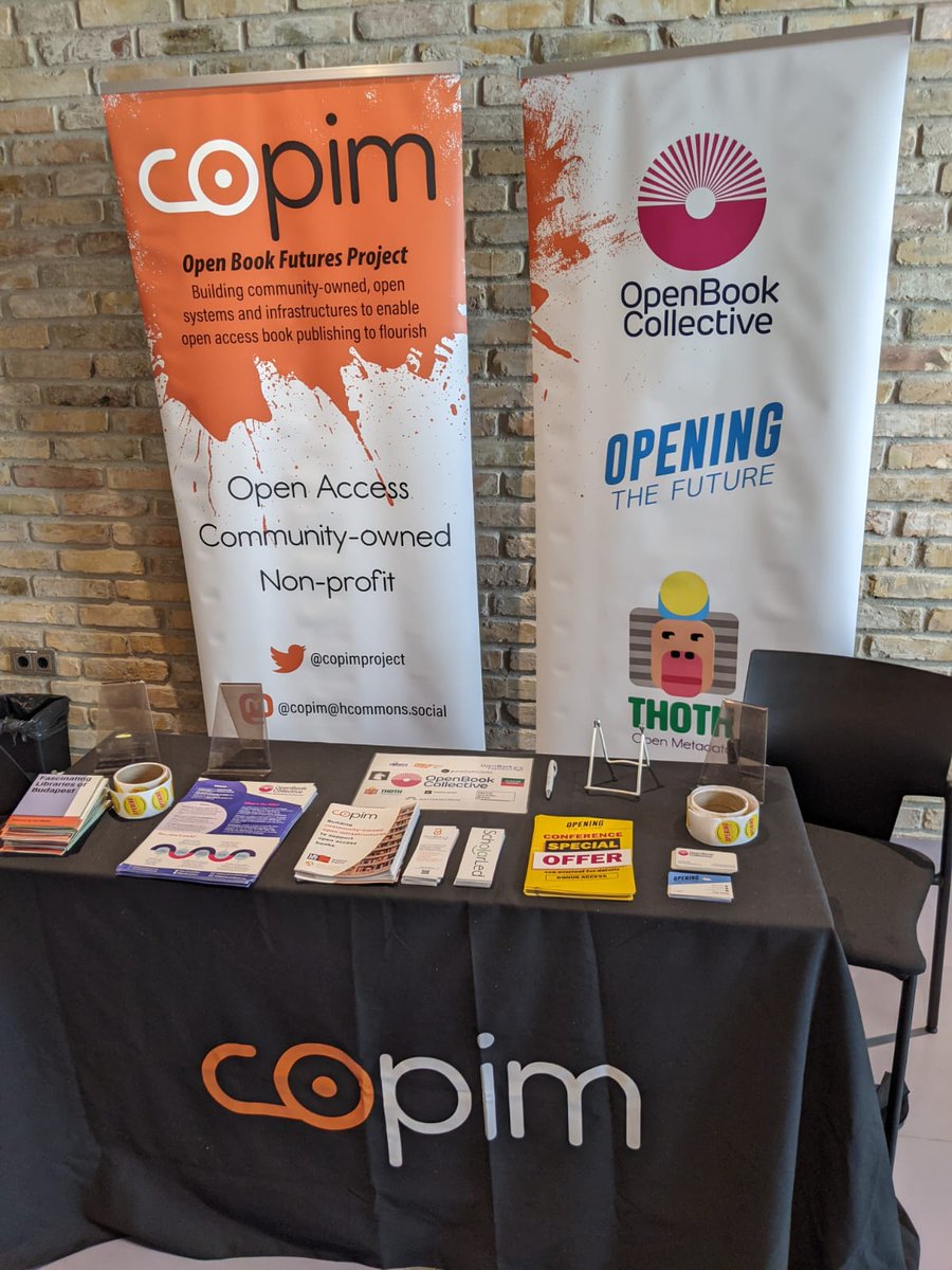 Copim_community's tweet photo. Team COPIM are getting set up at #LIBER2023! Come and say hello  if you're here too - we're ready to talk all things community-led #OAbooks publishing

(and there may be coveted @Thoth_metadata bags available later...)

@LIBERconference @LIBEReurope 
@OpenBookCollect
@ScholarLed https://t.co/ayxUh1U96x