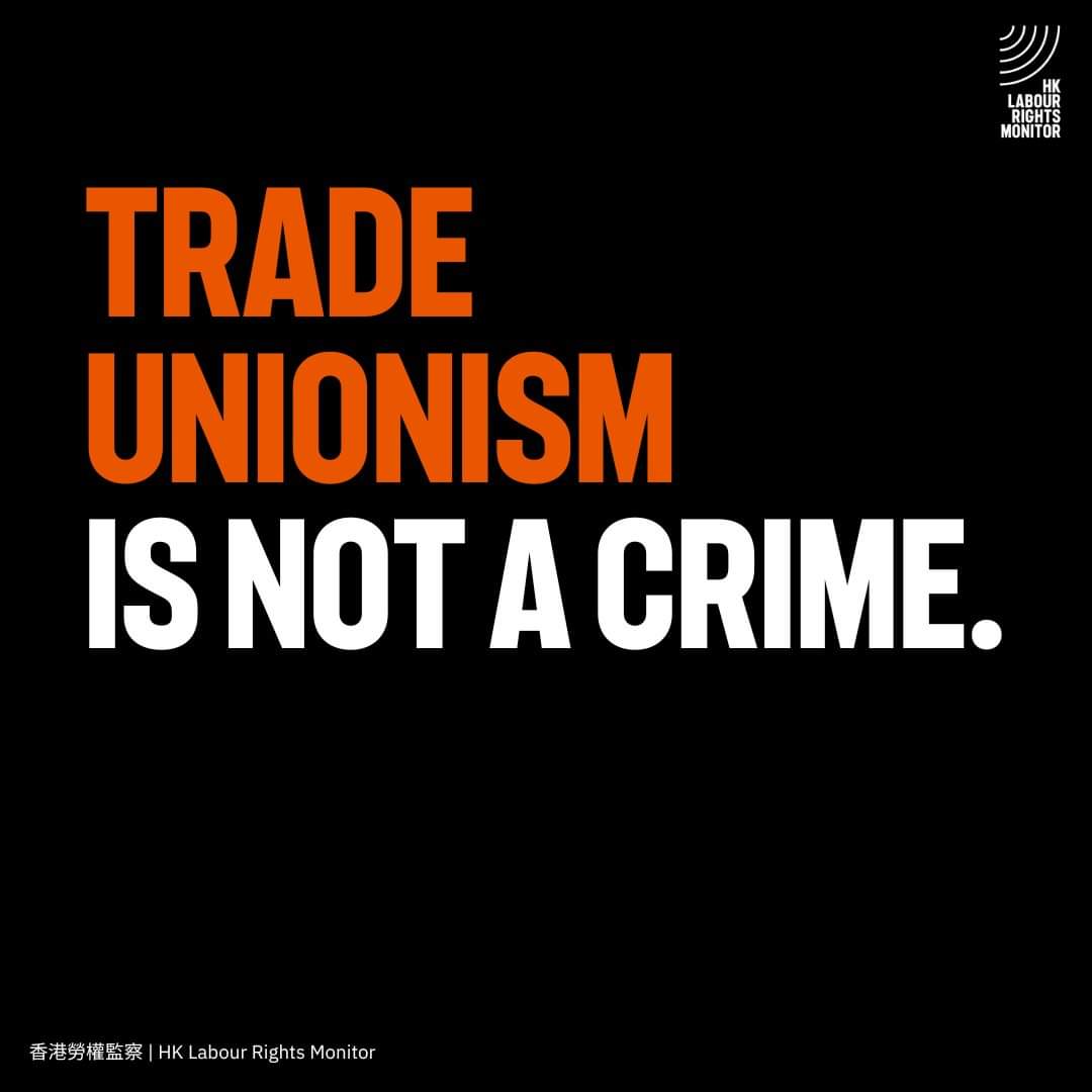 BWIglobal's tweet photo. Trade unionism is not a crime! 

BWI condemns in the strongest possible terms Hong Kong's issuance of arrest warrants vs Christopher Mung Siu-Tat, Executive Director of @HKLabourRights &amp; 7 other individuals. 

Statement. ⬇️
https://t.co/3gH77ryzoa https://t.co/g2wXgKjRfi