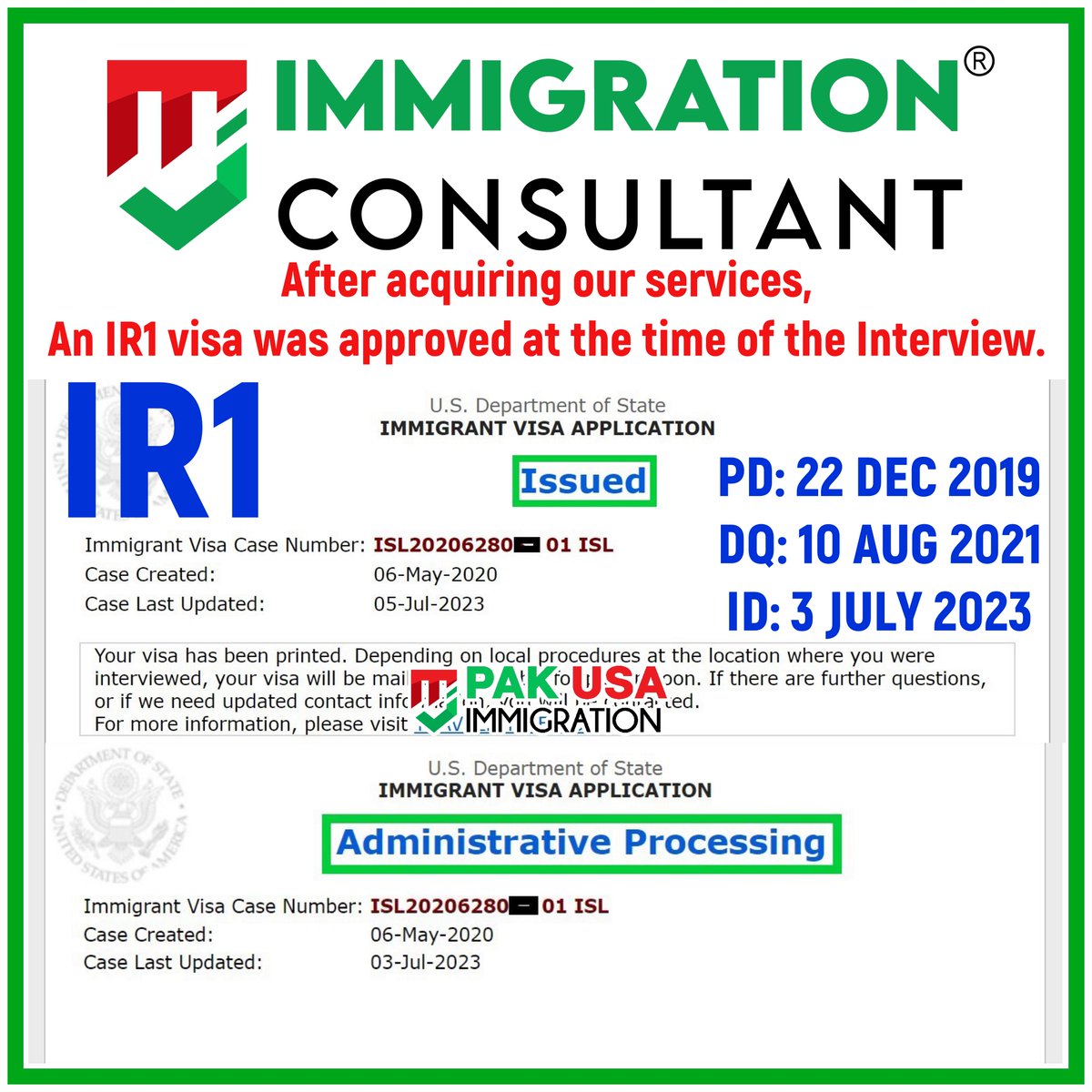 PakUSAImmigrant's tweet photo. IR1 VISA ISSUED:
After acquiring our INTERVIEW PREPARATION SERVICES, an IR1 Visa was ISSUED today.
#usimmigration #PakUSAImmigration #MJImmigrationConsultant #F2A #IR1 #CR1 #IR5 #PakUSImmigration #USVisa #USCIS #NVC #immigrationconsultant #US #USA #pakusat75 https://t.co/OBQXT71RY4