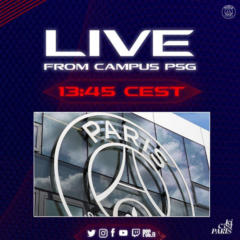 PSG_inside's tweet photo. 🎙 Suivez la première conférence de presse de la saison 𝟐𝟎𝟐𝟑-𝟐𝟎𝟐𝟒 du Paris Saint-Germain ce mercredi 5 juillet depuis le Campus PSG ! 

⌚️ 13h45 
📺 https://t.co/1DL7waZXZY