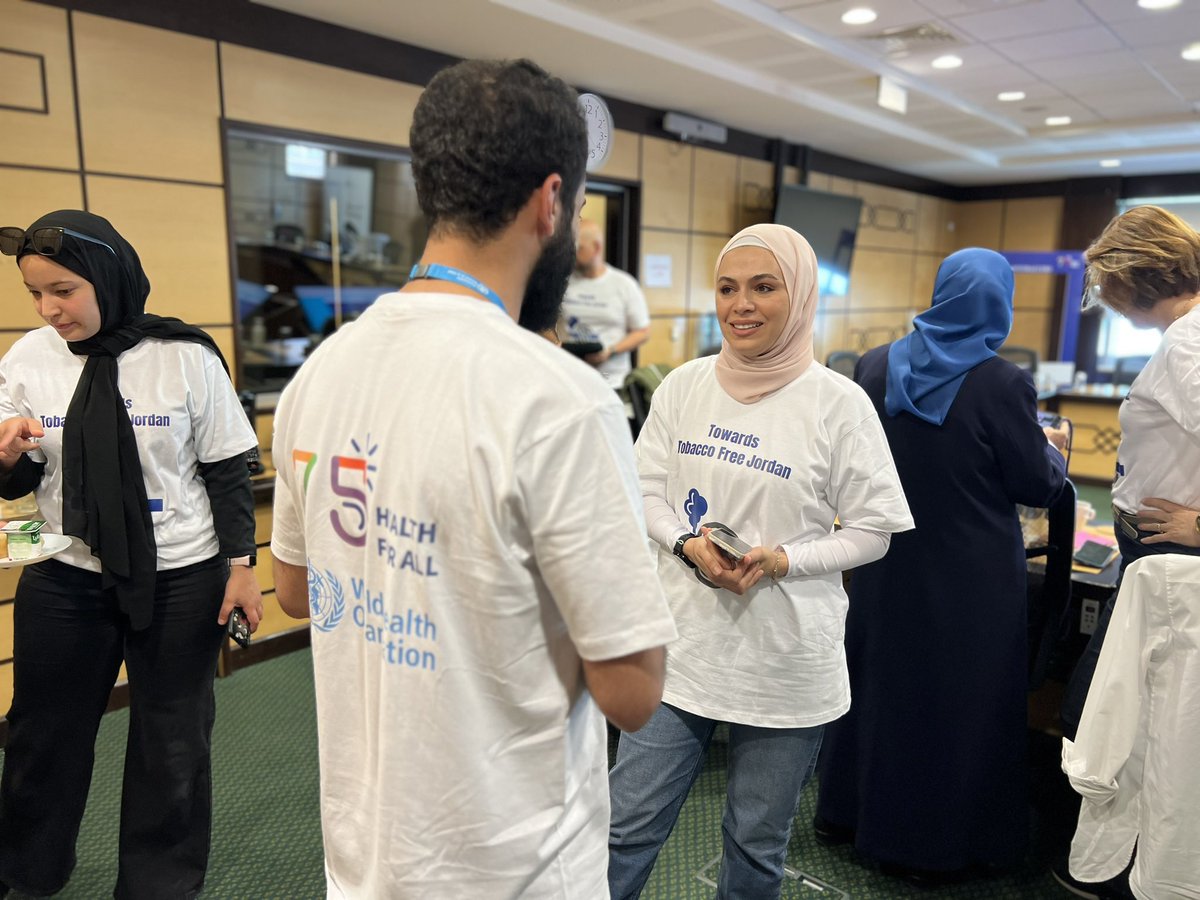WHOJordan's tweet photo. ⏰ دقائق و بتبدأ العاصفة الإلكترونية حول مكافحة التدخين! 
⚡️اجواء من الحماس بتسود مكاتب منظمة الصحة العالمية في #الأردن هذا الصباح! مجتمعين في وجه التدخين 🚭

#NoTobaccoJo #WHO75 #HealthForAll 

#NoTobaccoJo 
#أردن_خال_من_التدخين https://t.co/rts6S3BOXr