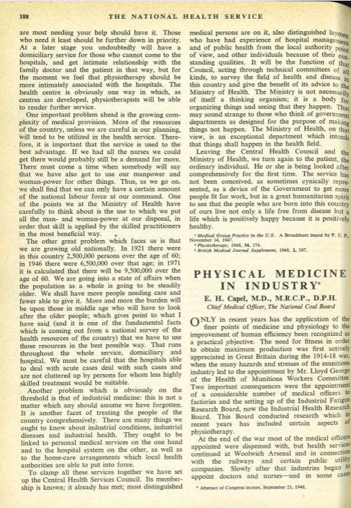 What was said about the NHS &amp; Physio at its creation?

Thanks to @CarlbLib here is an extract from the Journal of the CSP, 1948. 

"We in the Ministry of Health are fully aware of the importance of physiotherapy, especially as part of the rehabilitation process.."

#EvenThen📚