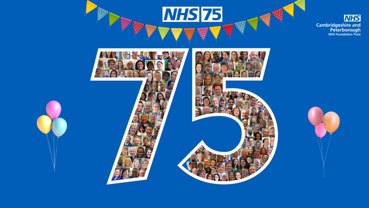 CPFT_NHS's tweet photo. Happy 75th birthday to the NHS!🎈🎈

Thank you to all our colleagues and volunteers, past and present, for providing care for the last 75 years to those who need it most and for making a difference every day. It’s the people who make the NHS 💙#NHS75 https://t.co/GLZzM3D2gz