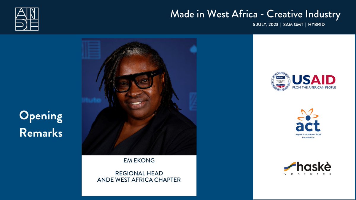 ANDEWestAfrica's tweet photo. We are thrilled to share that the much-awaited #MadeinWAF bilingual convening will commence shortly with opening remarks by Em Ekong, ANDE West Africa Regional Head.
Kindly watch this space to stay updated about the event. https://t.co/rERMZYfivk