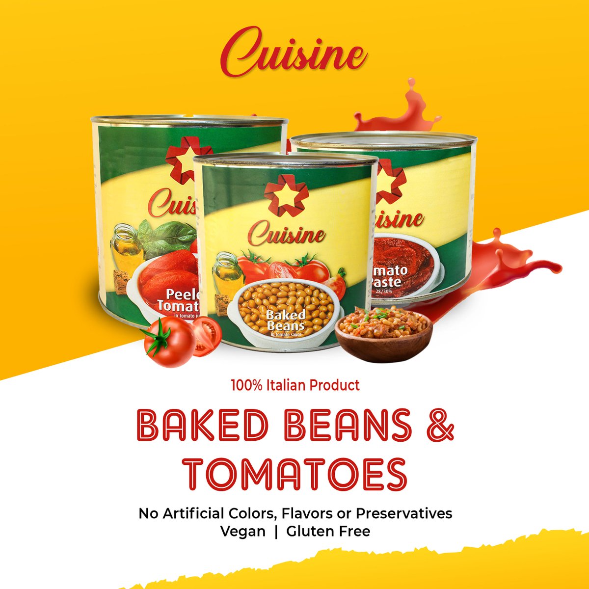✅ Baked Beans in Tomato Sauce
✅ Peeled Tomato in Tomato Juice
✅ Tomato Paste
