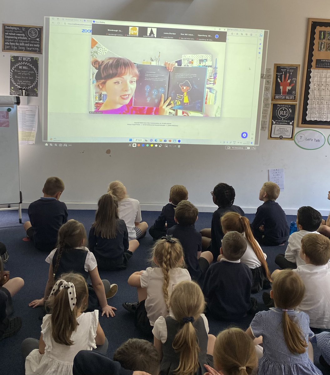 JustAlMill's tweet photo. What a treat for Year 1! A video call with author @bethanwoollvin listening to her new book and taking part in a draw-a-long 🥰 #WCPSliteracy @WCPSc2028 @WCommonPS https://t.co/ZQW5omWPsy