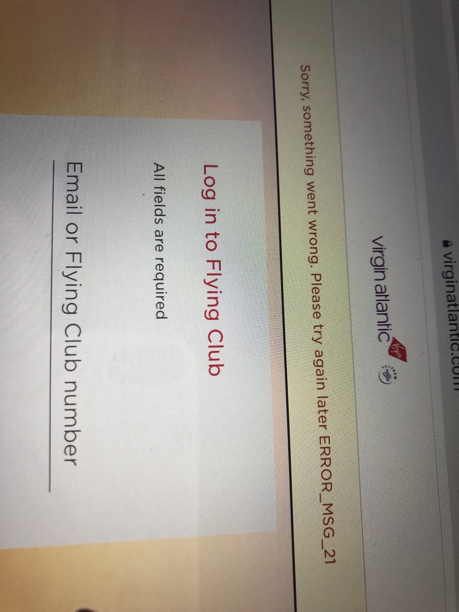 ⁦@VirginAtlantic⁩ Morning do you know there is an error problem? Thank you