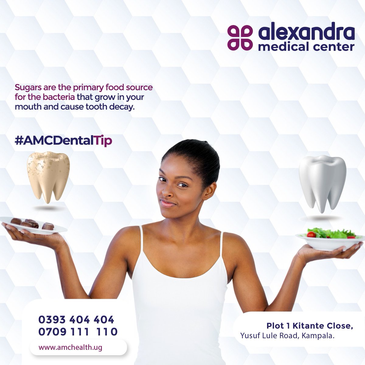 AMCHealthUG's tweet image. Eating a variety of nutrient-rich foods from all the food groups promotes healthy teeth and gums.

#AMCDentalTip #DentalSolution