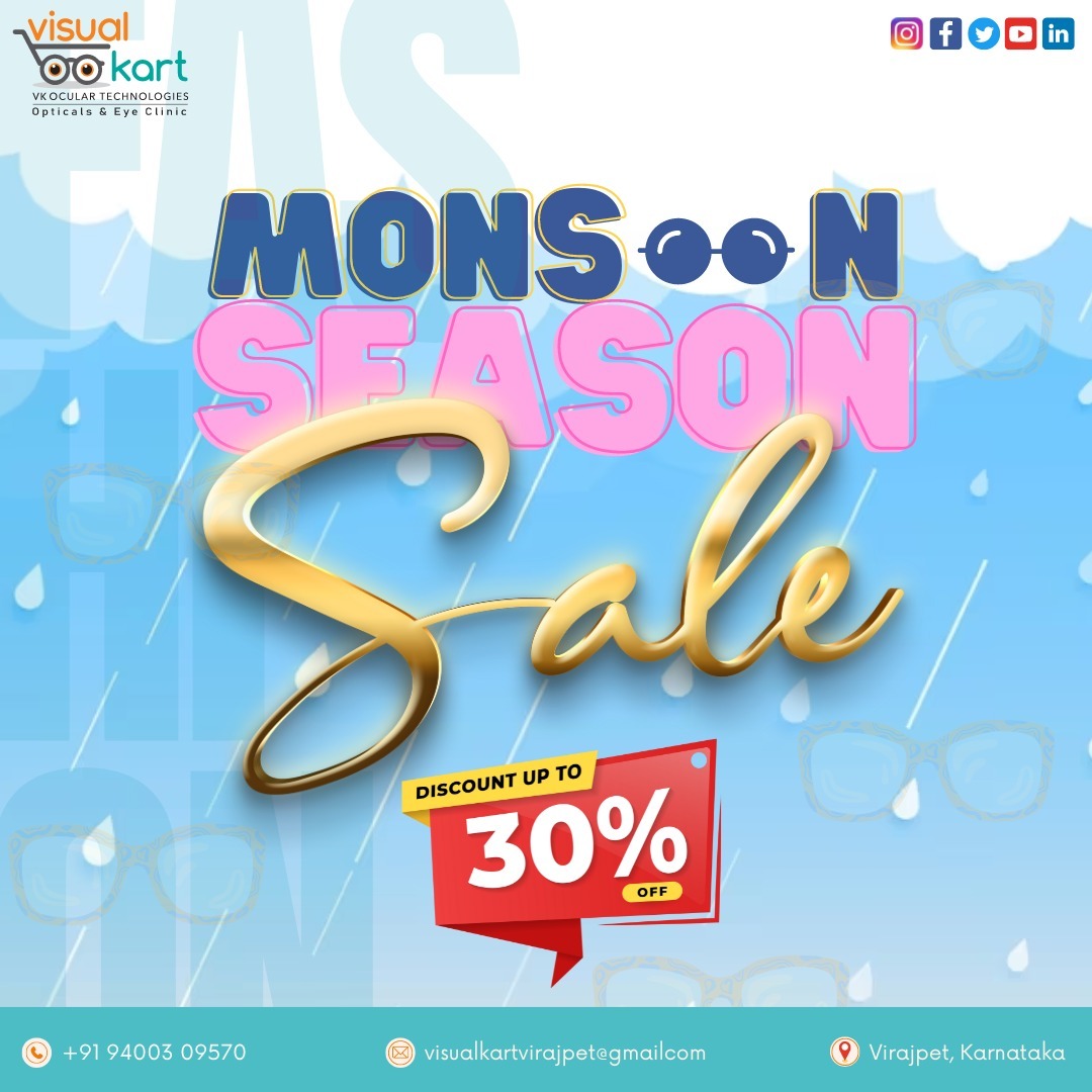 visualkart's tweet photo. Rain or shine, get ready for the perfect eyewear deals! Monsoon Sale: Enjoy 30% off on eyewear!

Visit @visual_kart for amazing eyewear.
For more Info-
+91 8590878960
visualkartvirajpet@gmail.com

#visualkart #optic #monsoon #offer #monsoonsale #freetest #service #sunglasses https://t.co/X7AG3Uz2f8