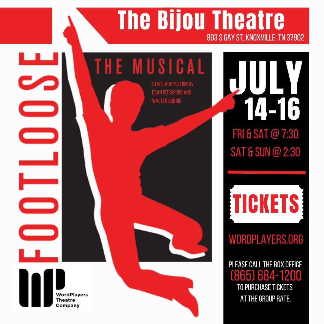 You gotta cut loose! Footloose! July 14-16 at the BIJOU @bijoutheatre  #wordplayersknoxville @visitknoxville @downtownknox @KnoxvilleBuzz