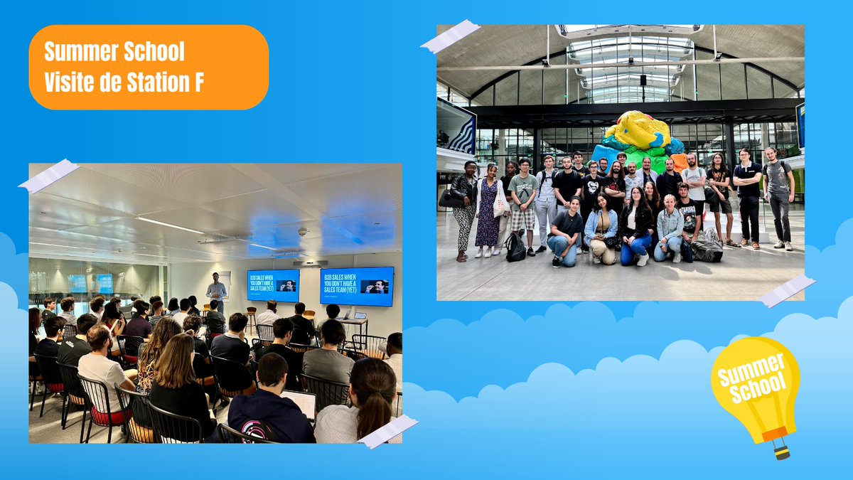 [SUMMER SCHOOL 💡]

Les 40 étudiant.e.s <a href="/ENSIIE/">ensIIE</a> @imt_bs <a href="/TelecomSudParis/">Télécom SudParis</a> se sont rendus à <a href="/joinstationf/">STATION F</a> dans le cadre du programme entrepreneurial organisé par <a href="/IMTstarter/">IMTStarter</a> et le C-19 🖇️

L'occasion d'échanger avec <a href="/PierreAntROY/">Pierre-Antoine ROY</a> autour d'un atelier "Sales Process" 📈