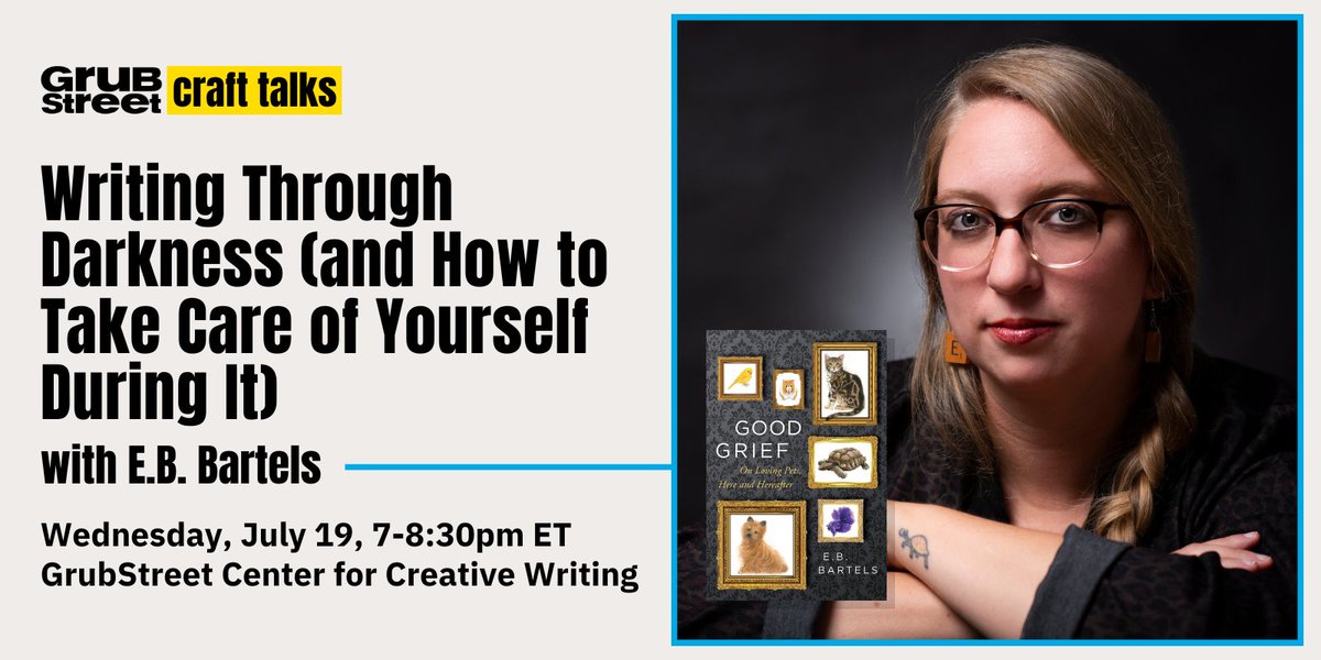 two weeks from tonight at @GrubWriters / @PorterSqBoston in the Seaport I will be giving a special craft talk from 7pm-8:30pm on how to write about dark subjects.